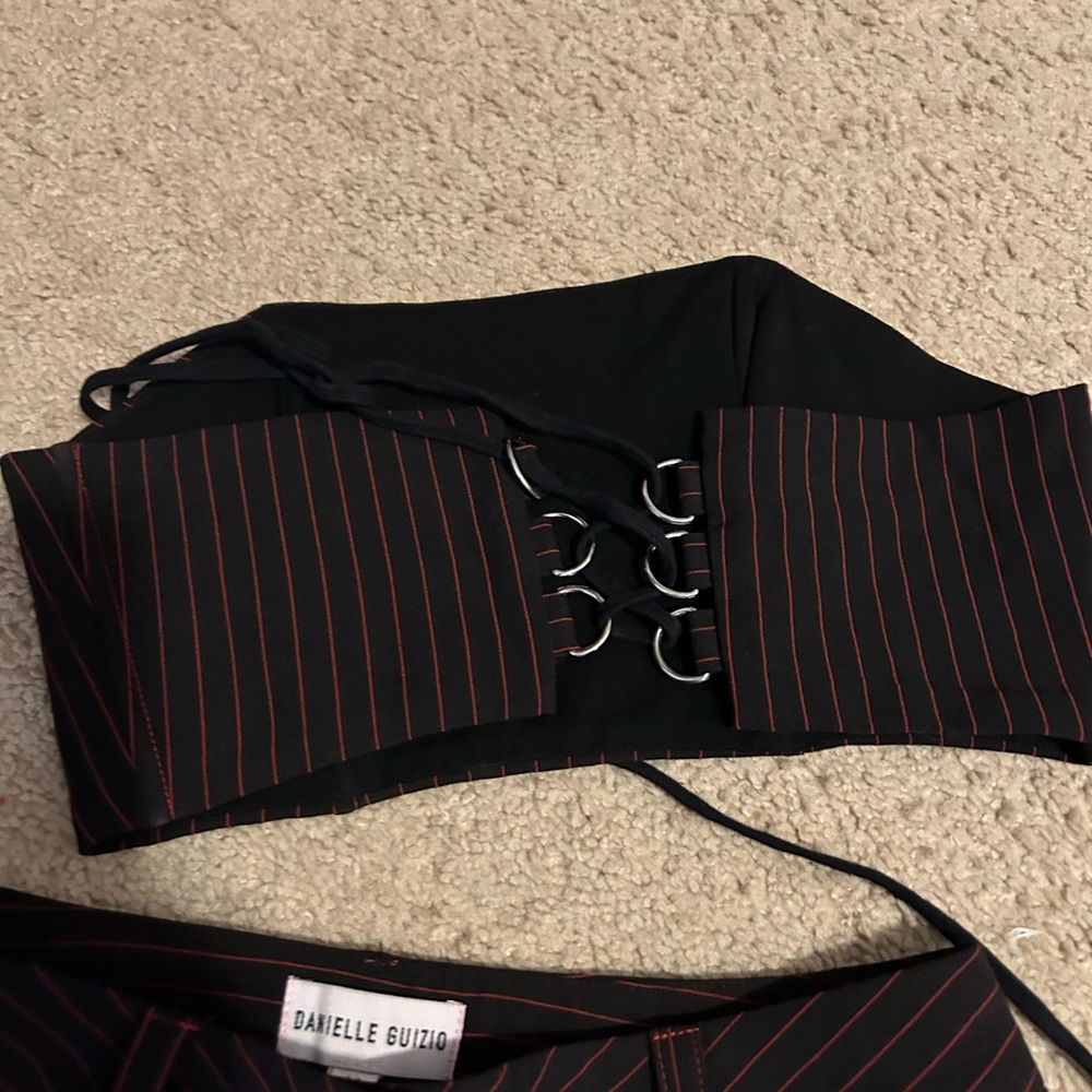 Danielle Guizio Black Pants with Red Pinstripes and Matching Bralette - Picture 6 of 8